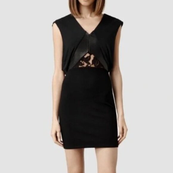 All Saints Nix Cocktail Black V-Neck Dress Women's Size 8 - Picture 1 of 9